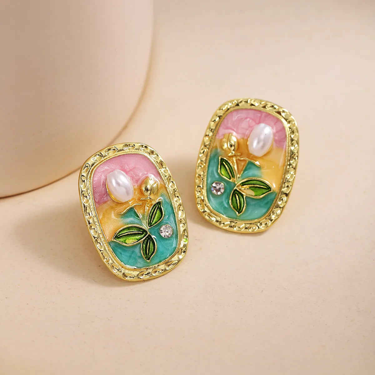 Pastel Enamel Floral Pearl Studs 🌸✨